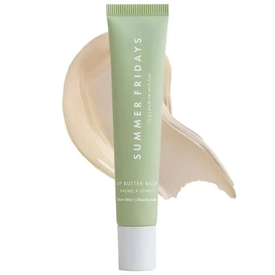Summer Fridays Lip Butter Balm tube in Brown Sugar shade on light background