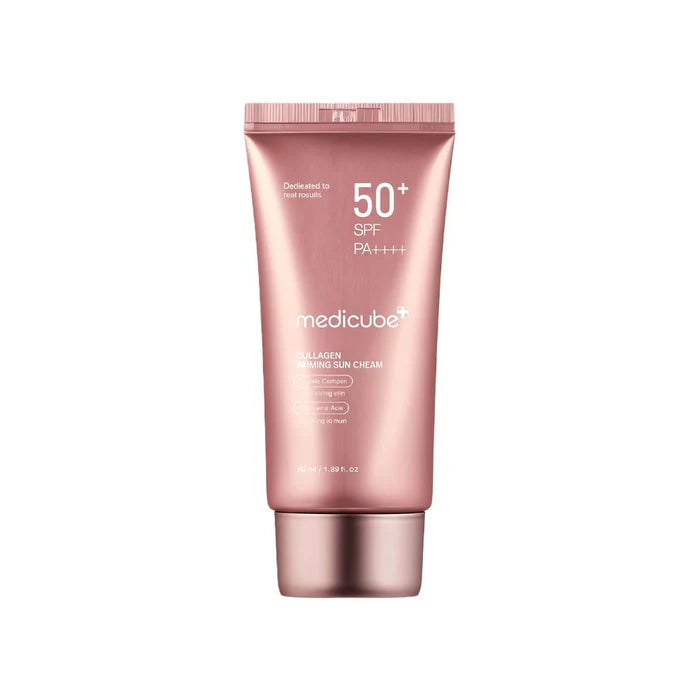 Medicube Collagen Firming Sun Cream peach-toned tube SPF50+ PA++++
