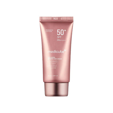Medicube Collagen Firming Sun Cream peach-toned tube SPF50+ PA++++